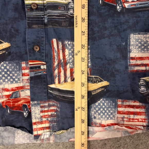 North River Button Down Shirt Mens XXL Blue American Flag Muscle Cars  Country - Picture 7 of 9